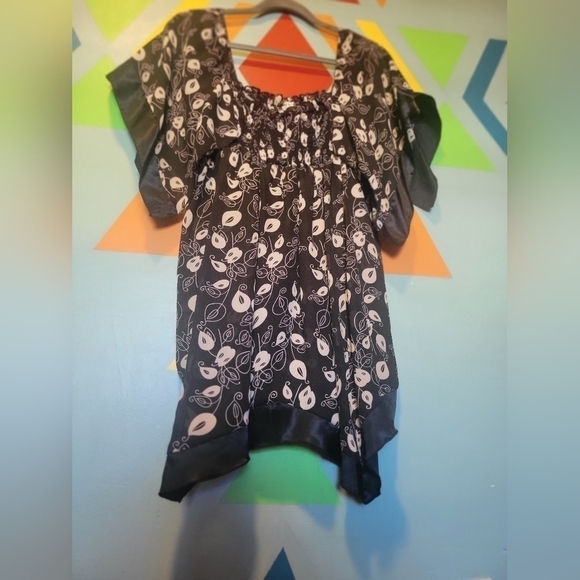 Agora Women's Black And White Flowy Boho Top Size Medium - Picture 12 of 14